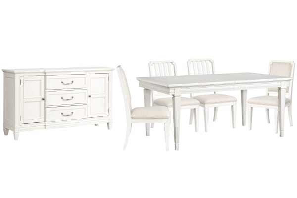 Willowbrook - Extendable Rectangular Dining Table With 2 Side Chairs, 2 Upholstered Side Chairs And Buffet - Egg Shell White