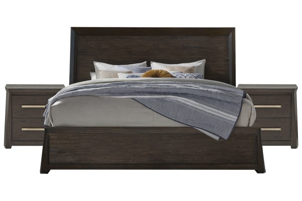 Tauren - King Panel Bed With 2 Nightstands - Coffee Bean