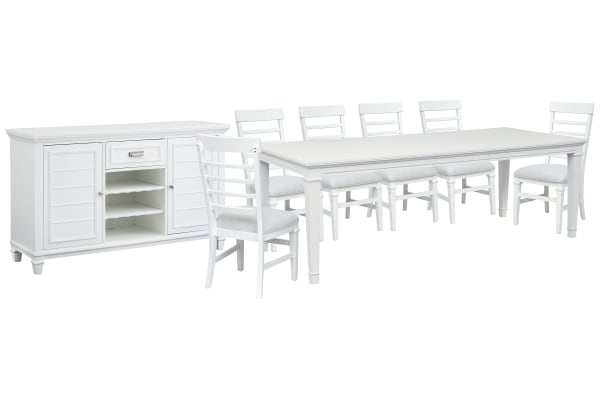 Charleston - Extendable Rectangular Dining Table With 6 Side Chairs And Server - White Dove