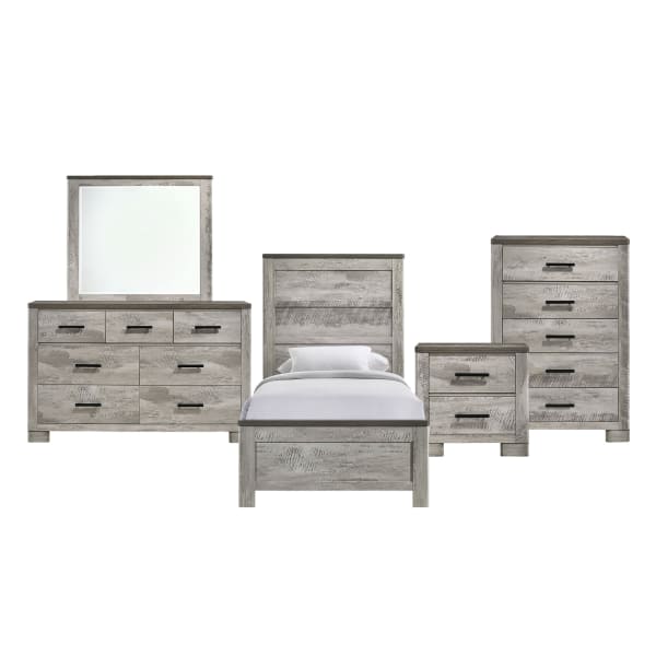 Millers Cove - Twin 5 Piece Bedroom Set - Distressed Gray