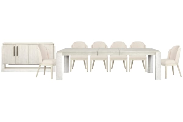Lorelei - Extendable Rectangular Dining Table With 6 Host Chairs And Server - Misty Cloud