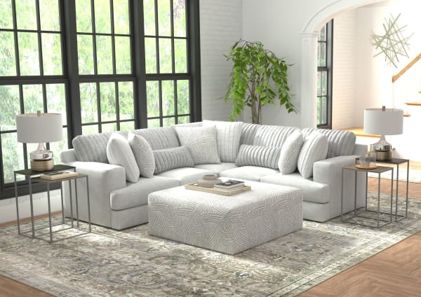 Logan - 2 Piece Upholstered Sectional With Comfort Coil Seating - 46" Cocktail Ottoman And 8 Accent Pillows Included - Moonstruck