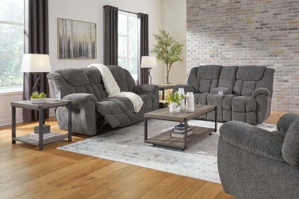 Foreside - Charcoal - 3 Pc. - Reclining Sofa, Reclining Loveseat With Console, Rocker Recliner