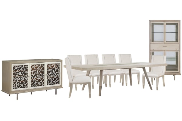 Lenox - Extendable Rectangular Dining Table With 6 Host Chairs, Server And Display Cabinet - Acadia White