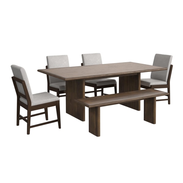 Brisbane - 6 Piece Standard Height Dining Set (Table, Four Fabric Chairs & Bench) - Brown