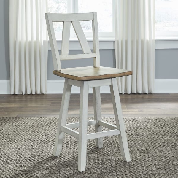 Lindsey Farm - Counter Height Swivel Chair - Weathered White