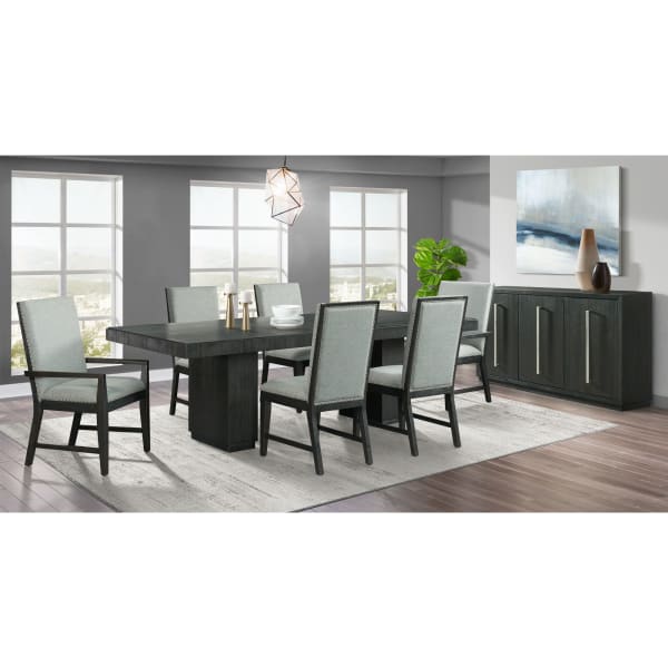 Donovan - 7 Piece Standard Height Dining Set, Table, Four Side Chairs & Two Arm Chairs - Gray