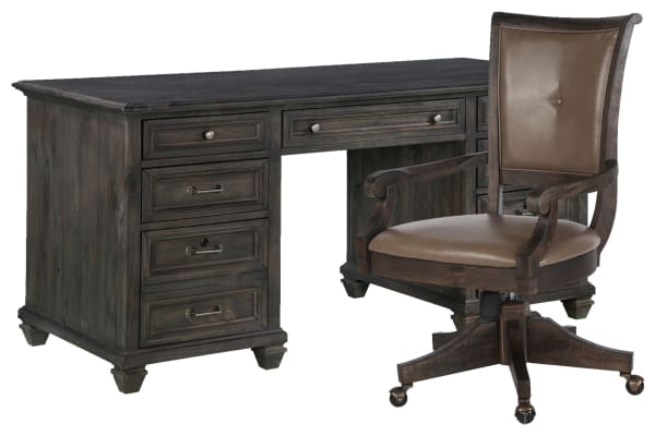Sutton Place - Executive Desk With Chair - Weathered Charcoal