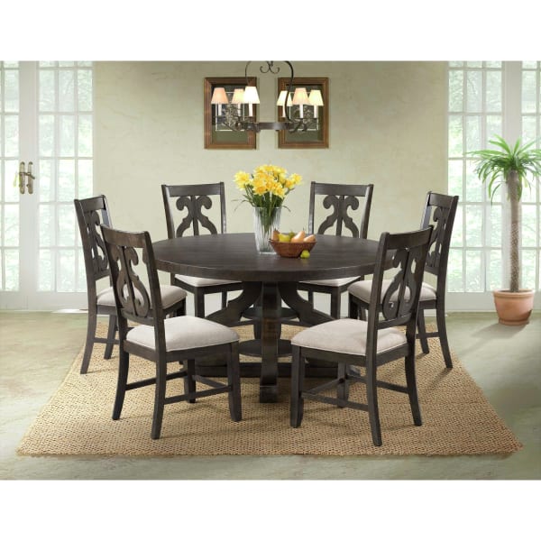 Stone - Round 7 Piece Dining Set, Round Table & 6 Chairs - Smokey Walnut