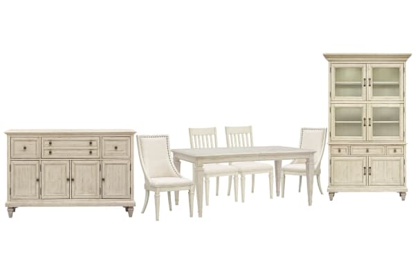 Newport - Extendable Rectangular Dining Table With 2 Side Chairs, 2 Arm Chairs, Buffet And Dining Cabinet - Alabaster