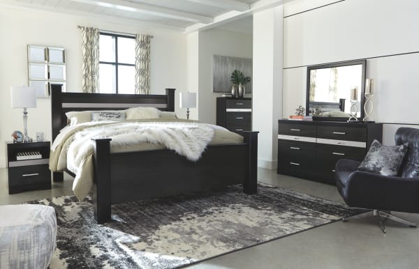 Starberry - Black - 7 Pc. - Dresser, Mirror, King Poster Bed, 2 Nightstands