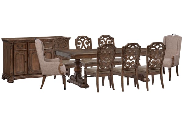 Durango - Extendable Trestle Dining Table With 6 Side Chairs, 2 Host Chairs And Buffet - Willadeene Brown / Gray