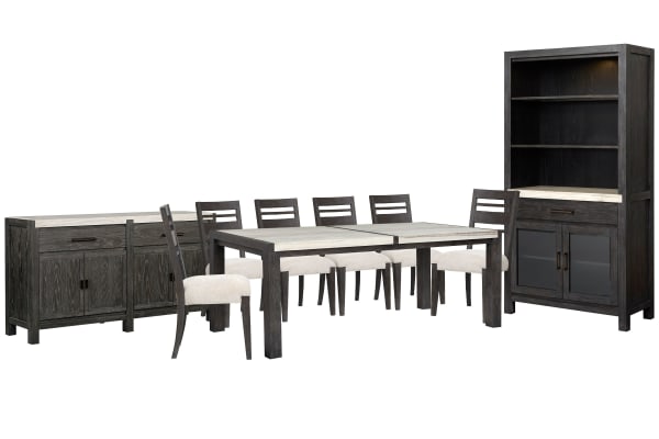 Plum Creek - Rectangular Dining Table With 6 Side Chairs, Sideboard And Display Cabinet - Ravenwood Black / White