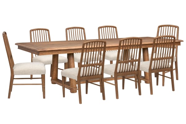 Woodward - Trestle Extendable Dining Table With 8 Side Chairs - Dark Clove / White
