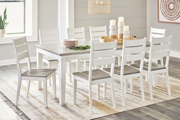 Nollicott - Whitewash / Light Gray - 9 Pc. - Butterfly Extension Table, 8 Side Chairs