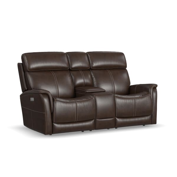 View - Power Reclining Loveseat With Console, Power Headrest & Lumbar - Dark Brown