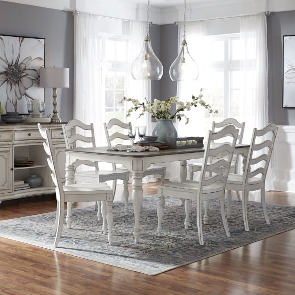 Magnolia Manor - 7 Piece Leg Table Set - White