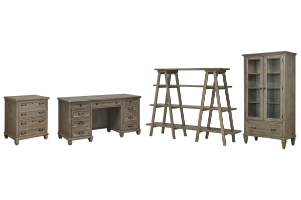 Lancaster - Credenza With Lateral File, Bookshelf And Door Bookcase - Dovetail Gray