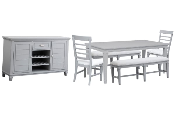 Charleston - Extendable Rectangular Dining Table With 2 Benches, 2 Side Chairs And Server - Harbor Gray