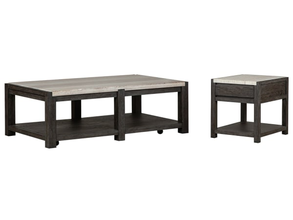 Plum Creek - Rectangular Cocktail Table With End Table - Ravenwood Black / White