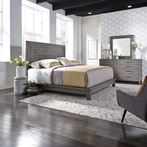 Modern Farmhouse - 3 Piece Bedroom Set (California King Platform Bed, Dresser & Mirror) - Gray