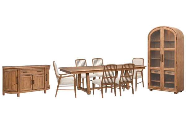 Woodward - Trestle Extendable Dining Table With 4 Side Chairs, 2 Arm Chairs, Sideboard And Display Cabinet - Dark Clove / White