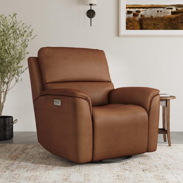 Henry - Power Swivel Gliding Recliner With Power Headrest, Lumbar, Heat & Massage - Caramel