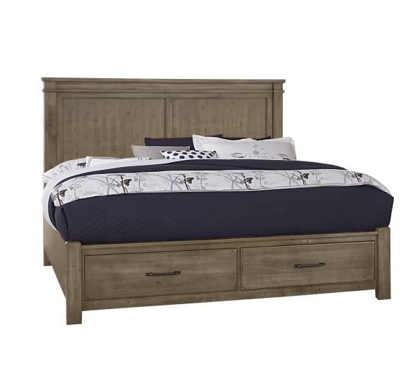 Cool Rustic - Queen Mansion Bed With Storage Footboard - Stone Grey