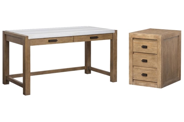 Plum Creek - Writing Desk With Mobile File Cabinet - Sierra Brown / White