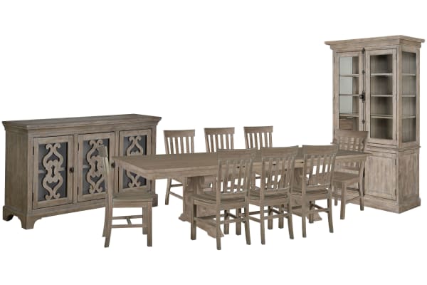 Tinley Park - Extendable Rectangular Dining Table With 8 Side Chairs, Server And Dining Cabinet - Dove Tail Gray