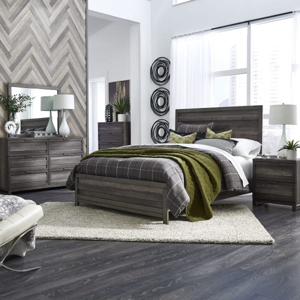 Tanners Creek - 5 Piece Bedroom Set (California King Panel Bed, Dresser & Mirror, Chest, Nightstand) - Dark Gray