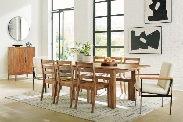Dressonni - Brown - 10 Pc. - Rectangular Dining Table, 6 Side Chairs, 2 Arm Chairs, Bar Cabinet