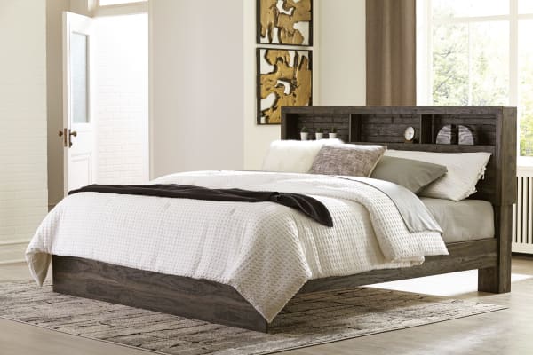 Vay Bay - Charcoal - King Bookcase Panel Bed