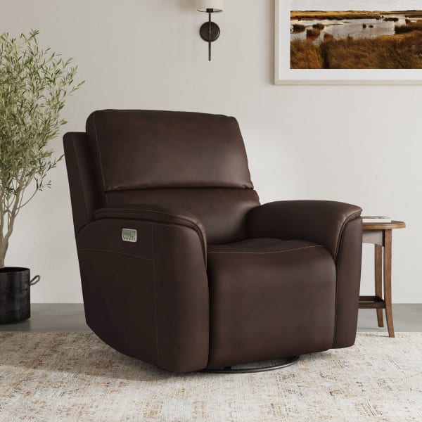 Henry - Power Swivel Gliding Recliner With Power Headrest, Lumbar, Heat & Massage - Burnt Umber