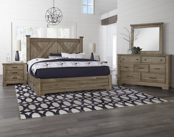Cool Rustic - Cool Rustic King X Bed with 2 Sides Storage Stone Grey