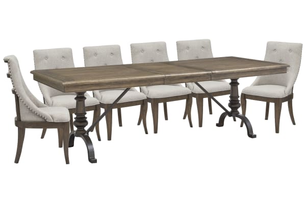 Roxbury Manor - Extendable Rectangular Dining Table With 6 Arm Chairs - Homestead Brown