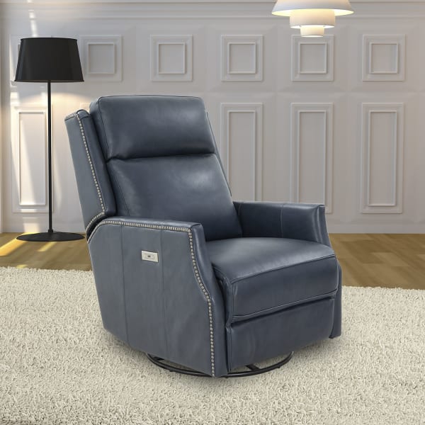 Cavill - Swivel Glider Recliner With Power Recline And Power Headrest - Navy Blue