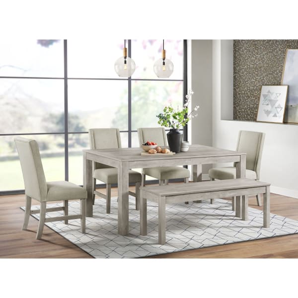 Eleanor - 6 Piece Standard Height Dining Set (Rectangular Table, Four Chairs & Bench) - White