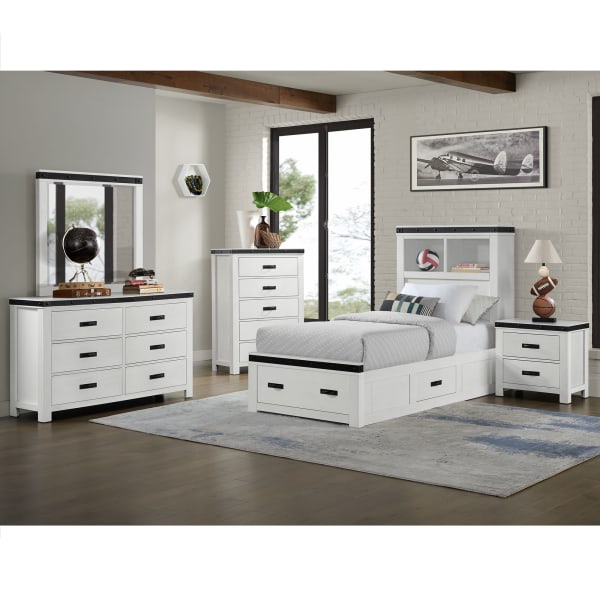Wade - Youth Twin Platform Storage 5 Piece Bedroom Set - White