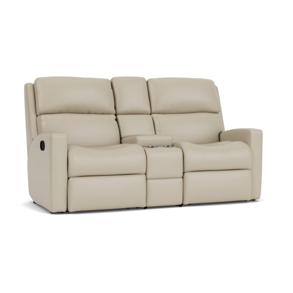 Catalina - Leather Reclining Loveseat With Console - Beige