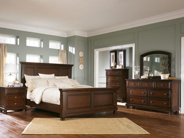 Porter - Rustic Brown - 6 Pc. - Dresser, Mirror, Chest, California King Panel Bed