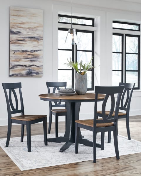 Landocken - Brown / Blue - 5 Pc. - Round Dining Table, 4 Side Chairs