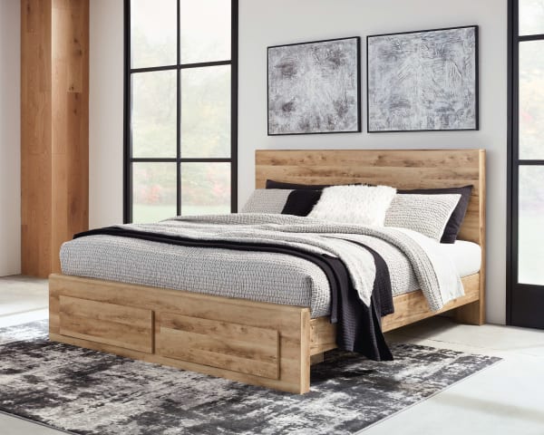 Hyanna - Tan - King Panel Bed With Footboard Storage