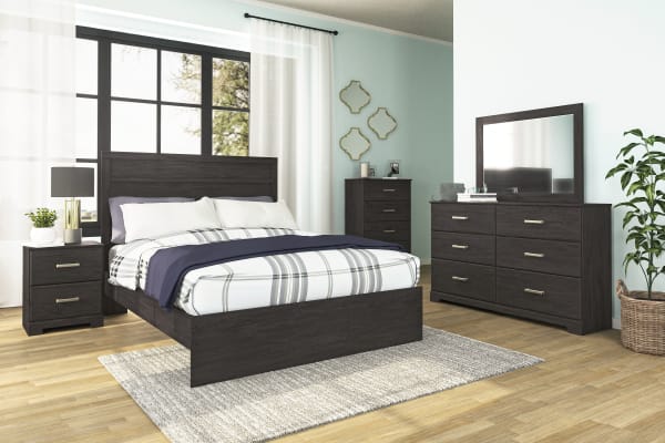 Belachime - Black - 4 Pc. - Dresser, Mirror, Queen Panel Bed