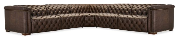 Savion - Deux 5 Seat Sectional With Four Power Recliners And Six Power Headrests - Dark Brown