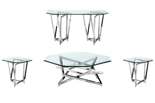 Lenox Square - Octagonal Cocktail Table With 2 End Tables And Sofa Table - Chrome