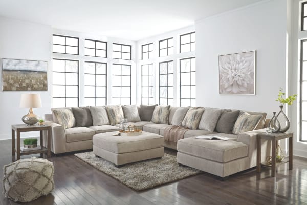 Ardsley - Pewter - 6 Pc. - Right Arm Facing Corner Chaise with Sofa 5 Pc Sectional, Ottoman