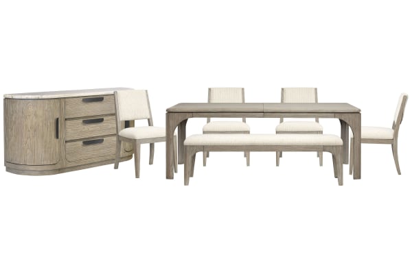 Braelyn - Extendable Rectangular Dining Table With 4 Side Chairs, Bench And Buffet - Dorian Gray / Beige