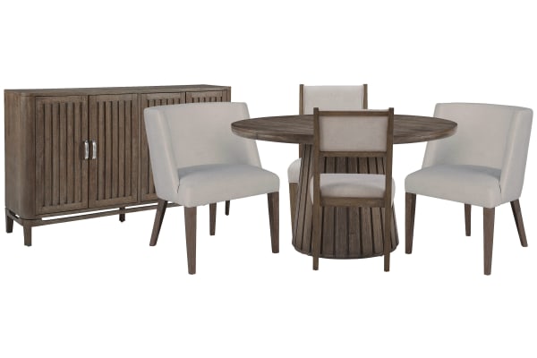 Kavanaugh - Extendable Round Dining Table With 2 Side Chairs, 2 Host Chairs And Sideboard - Weathered Kona Brown / Gray