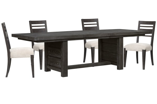 Plum Creek - Extendable Trestle Dining Table With 4 Side Chairs - Ravenwood Black / White